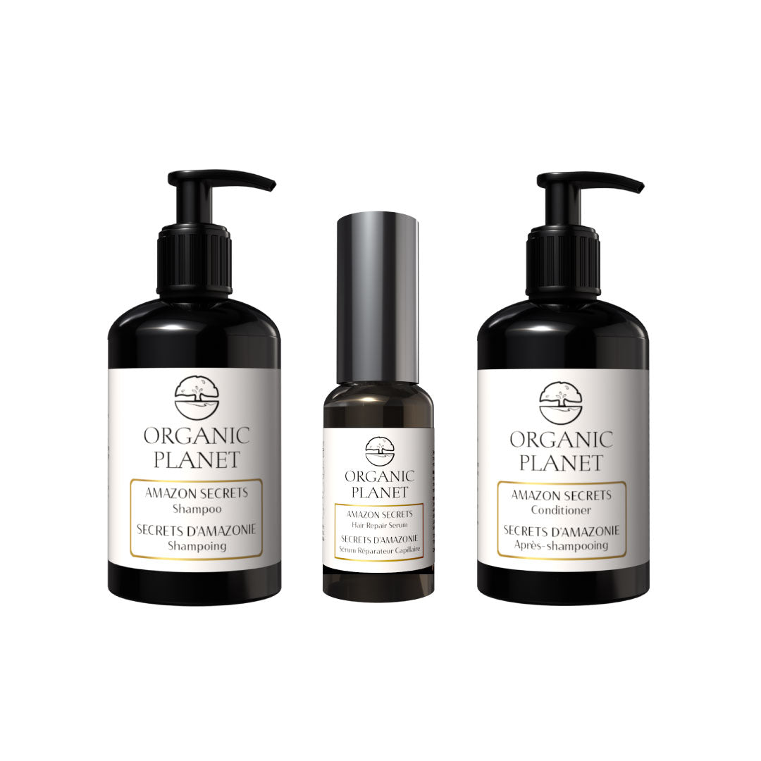Amazon Secrets Hair Care Bundle with Sacha Inchi oil – shampoo, conditioner, and hair repair serum for healthy, shiny hair